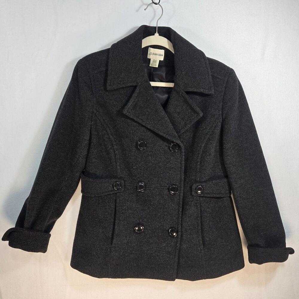 St Johns Bay Wool Cashmere Pea Coat Double Breasted Charcoal Petite Med